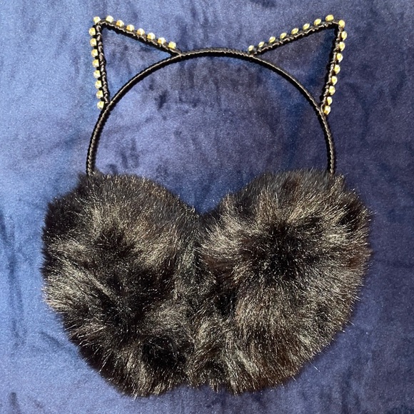 Black Bejeweled Cat Ear Earmuffs - Picture 5 of 11
